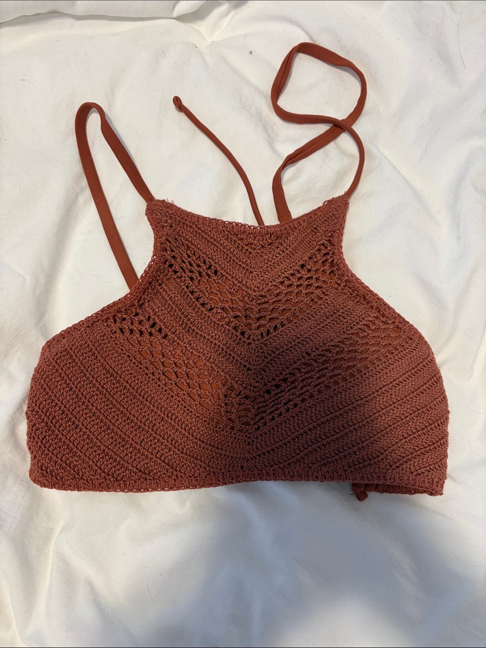 Xhilaration Crochet Halter Bikini Top - Rusty Brown